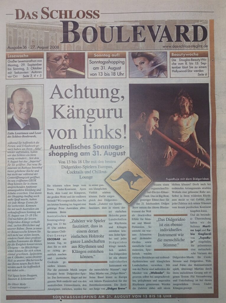 Articolo sul concerto all' "Australischer Sonntag" - Berlino